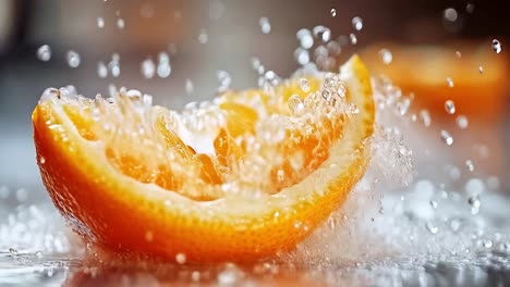refreshing orange slice with water splash