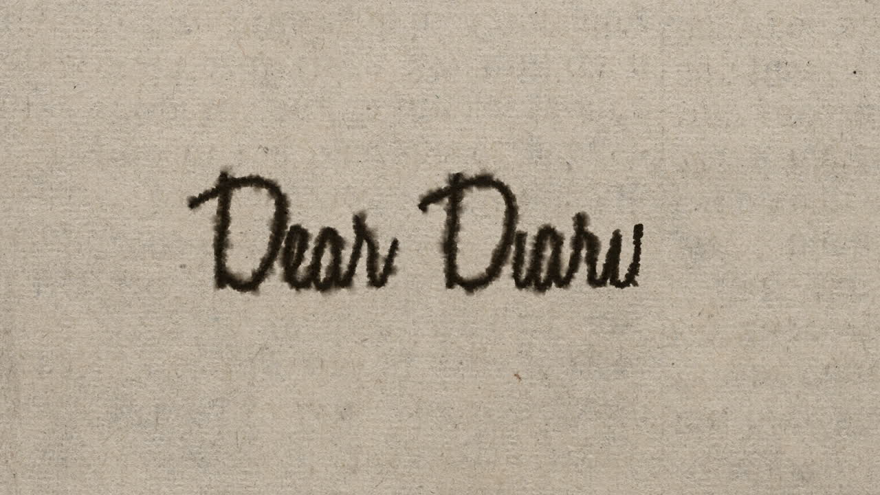 Script font graphic with ink bleeding into paper, on green screen and on a white background, writing the text &amp;quot;dear diary