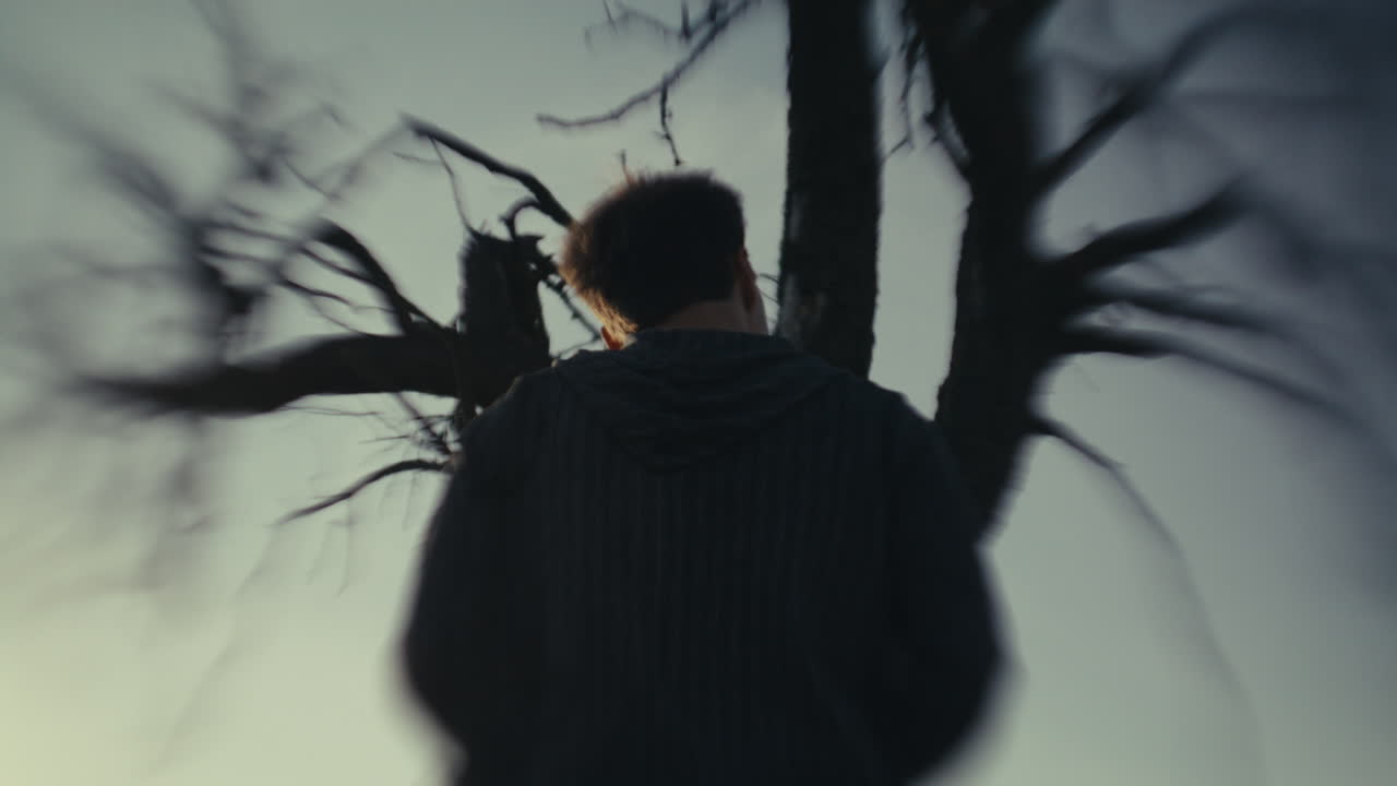 Person with Blurry Effect Standing Before a Bare Tree