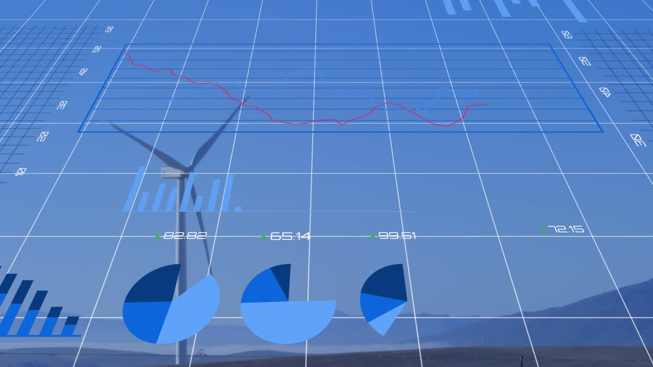 풍력 터빈을 통해 통계 및 데이터 처리의 애니메이션