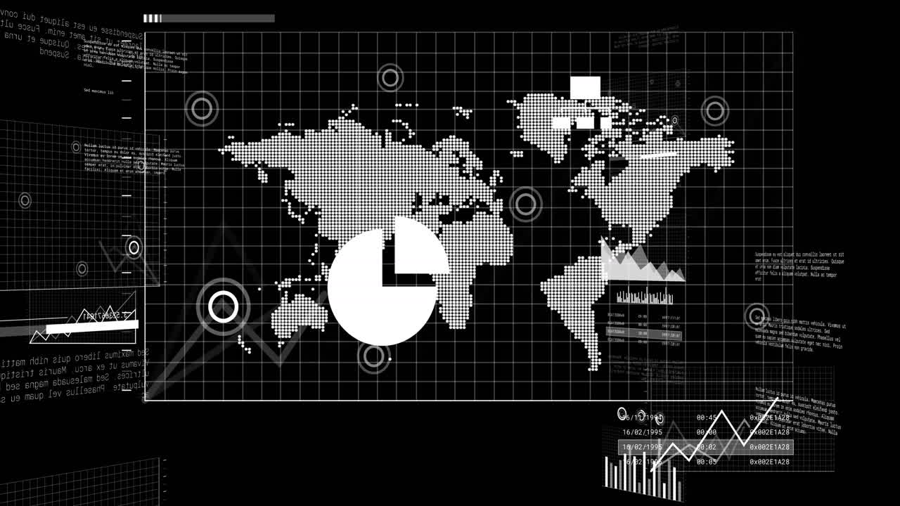 Animation of world map and data processing | Premium Stock Video Footage