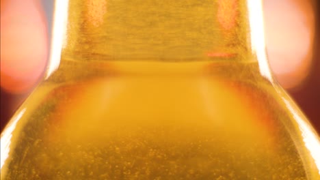 Bubbling-bubbles-inside-shaken-bottle-of-beer-and---macro-close-up