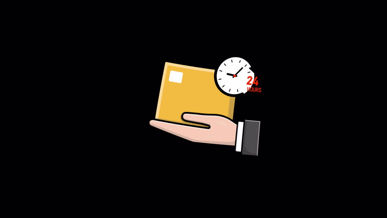 Animated Hand Holding Package with 24 Hours Delivery Clock