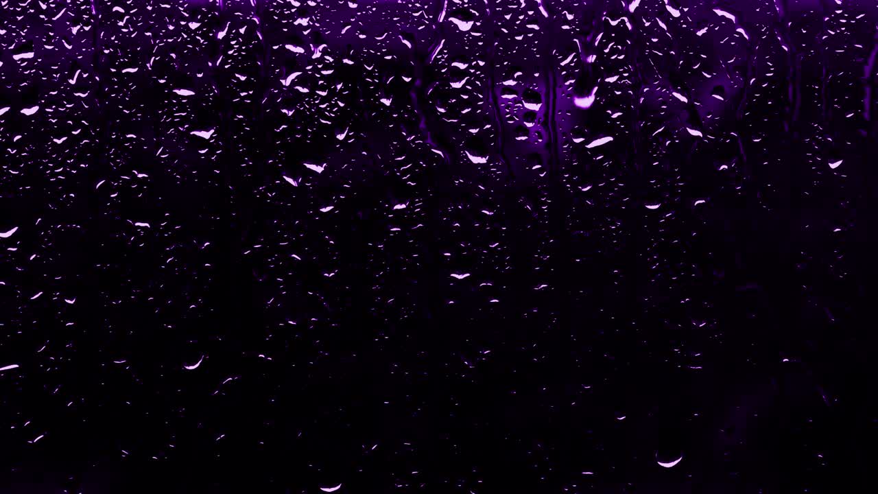 Purple background with raindrops, rain outside the window with copy space
