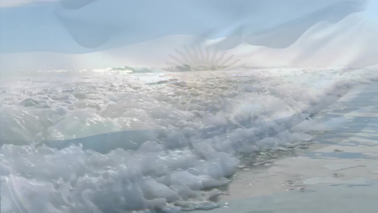 아르헨티나의  ⁇ 발이 바다의 파도 위에서 날아다니는 애니메이션