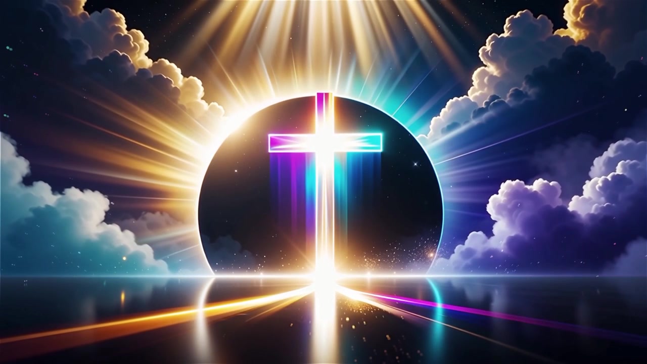 Croce Cristiana Luce Celestiale Sfondo per il Culto.