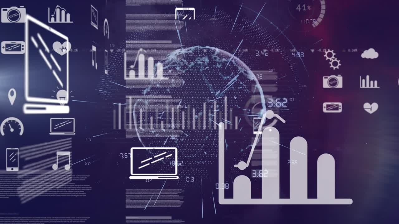 Animation of networks of connections over globe and data processing