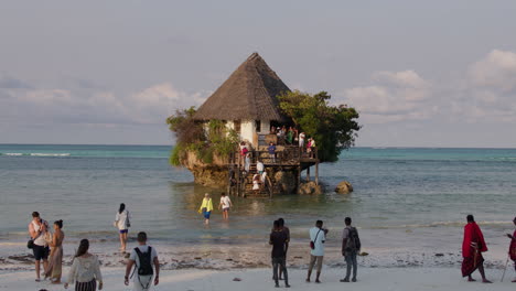 view of the rock restaurant during high tide, on a small remote island. tanzania, zanzibar.