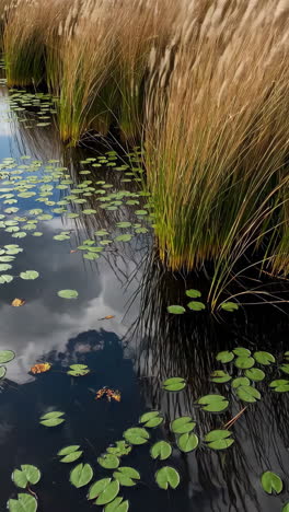 serene pond with lily pads and reeds