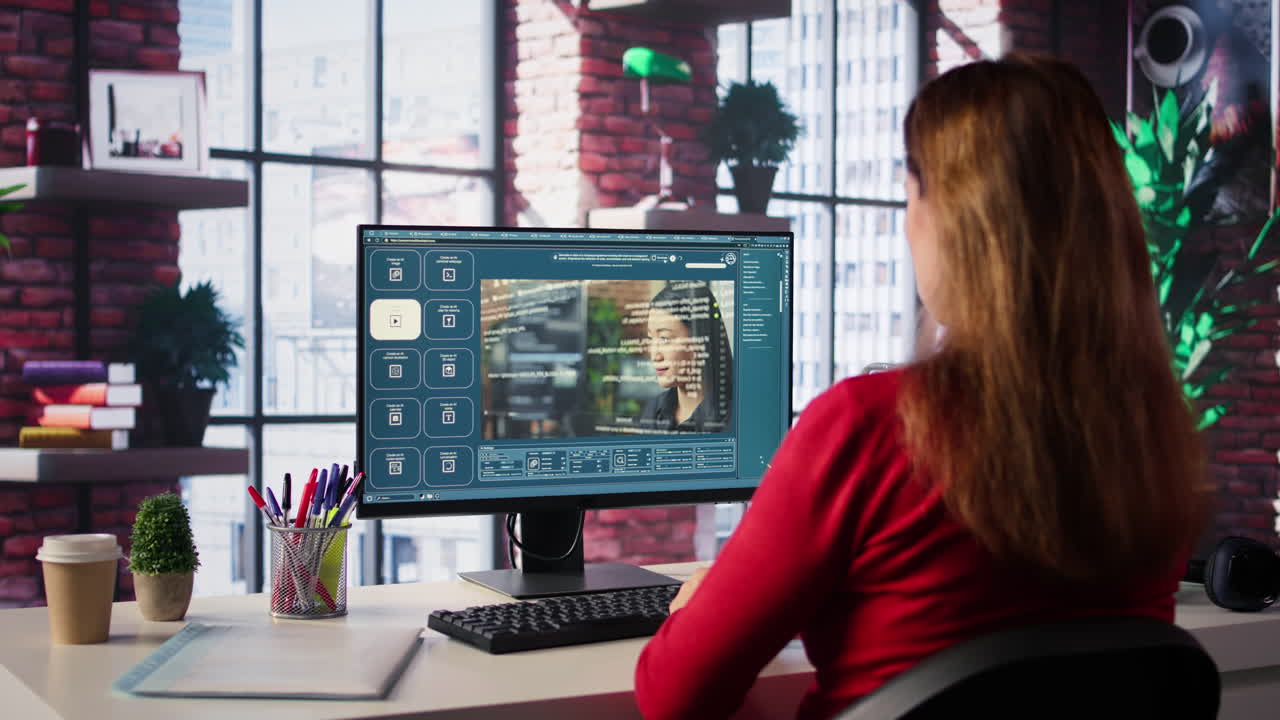 Woman working on a computer at her desk