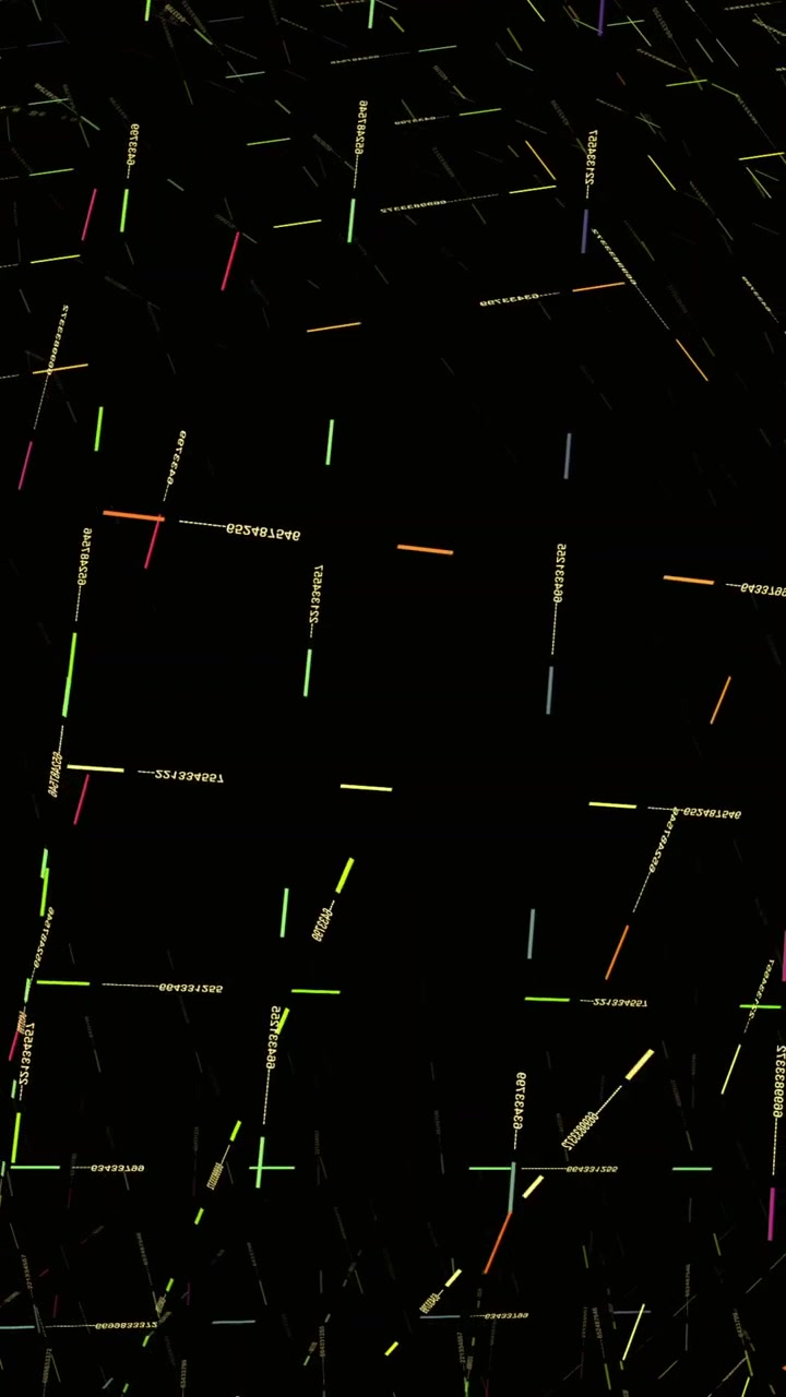 Abstract Digital Background with Floating Neon Lines and Data Numbers
