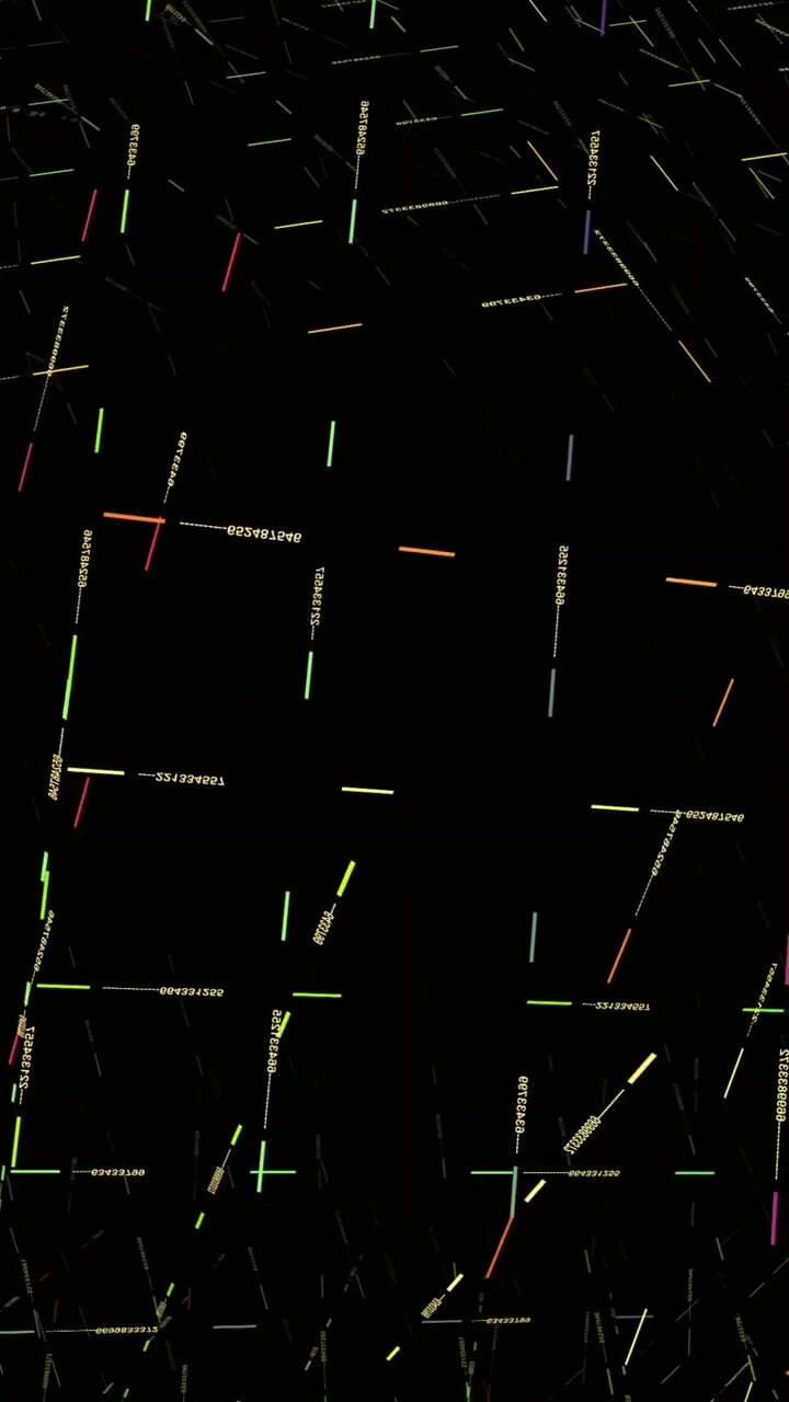 Abstract Digital Background with Floating Neon Lines and Data Numbers