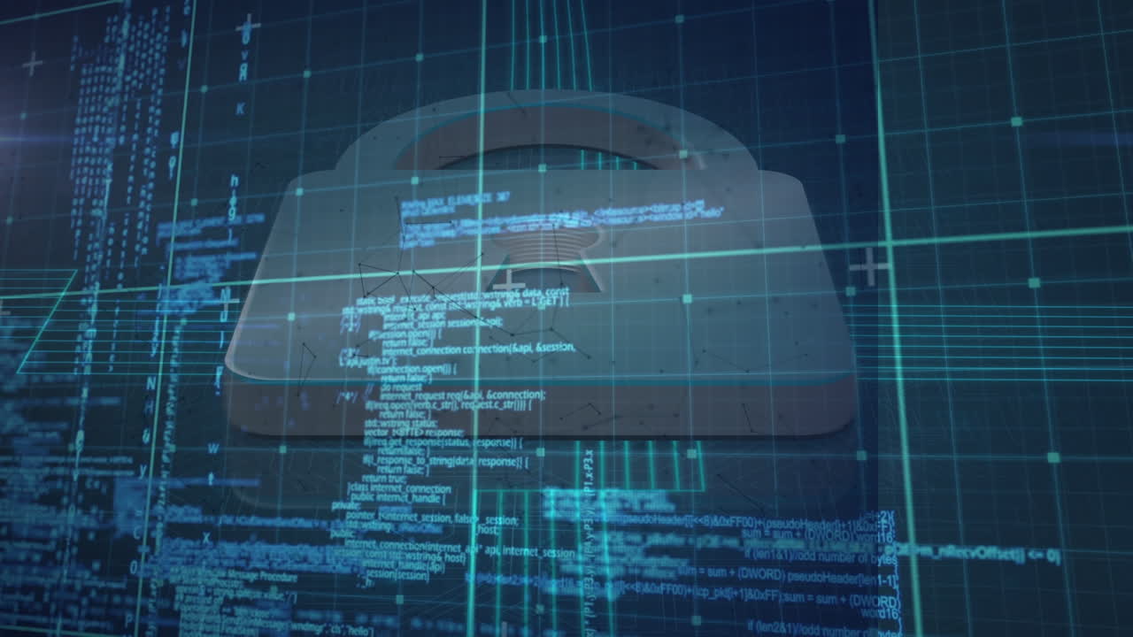 animación del candado sobre la cuadrícula azul