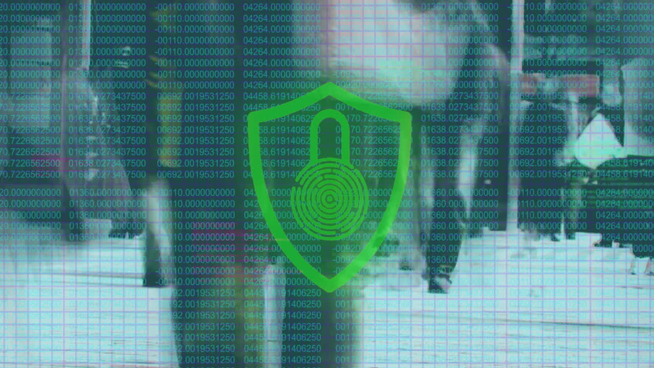 Animation of red lock symbol over digital code, highlighting cybersecurity concept