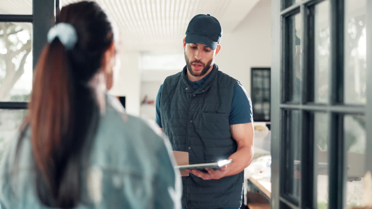 Delivery person handing a package to a customer