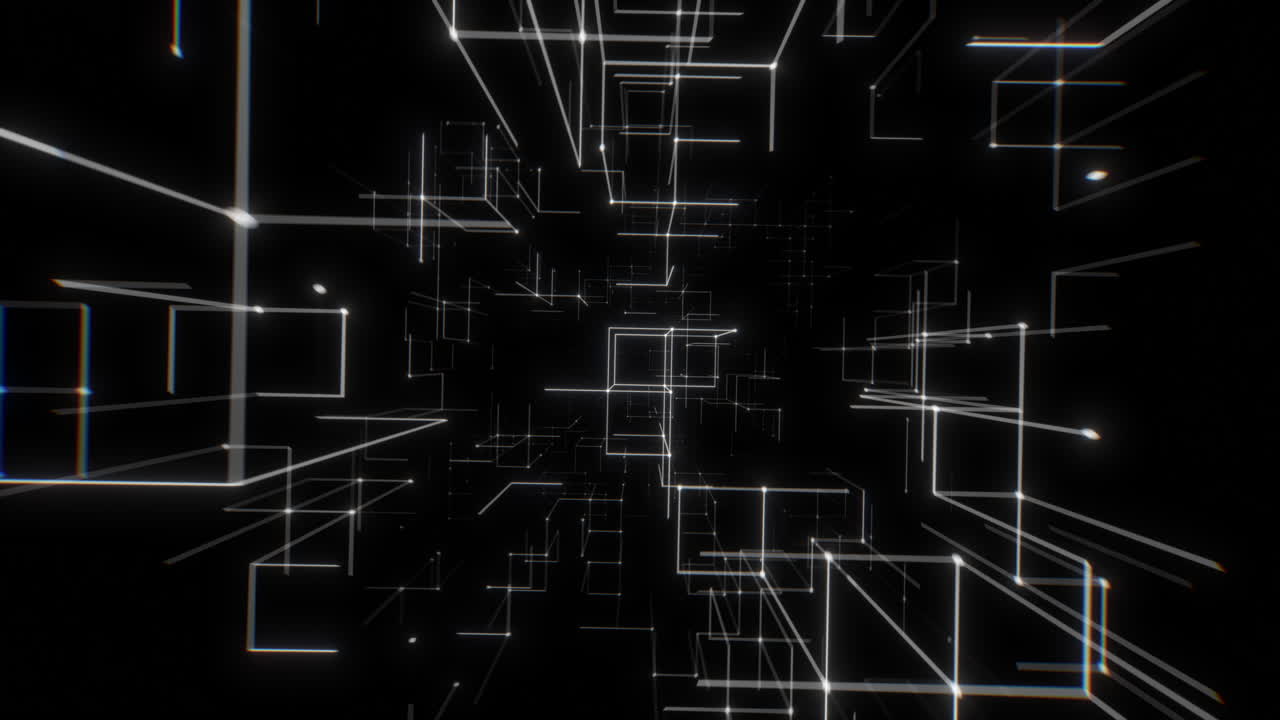 White Linear Wireframe Grid Forming a Deep Abstract Tunnel. Looped 3D rendering