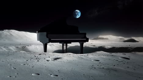 piano on the moon with earth view