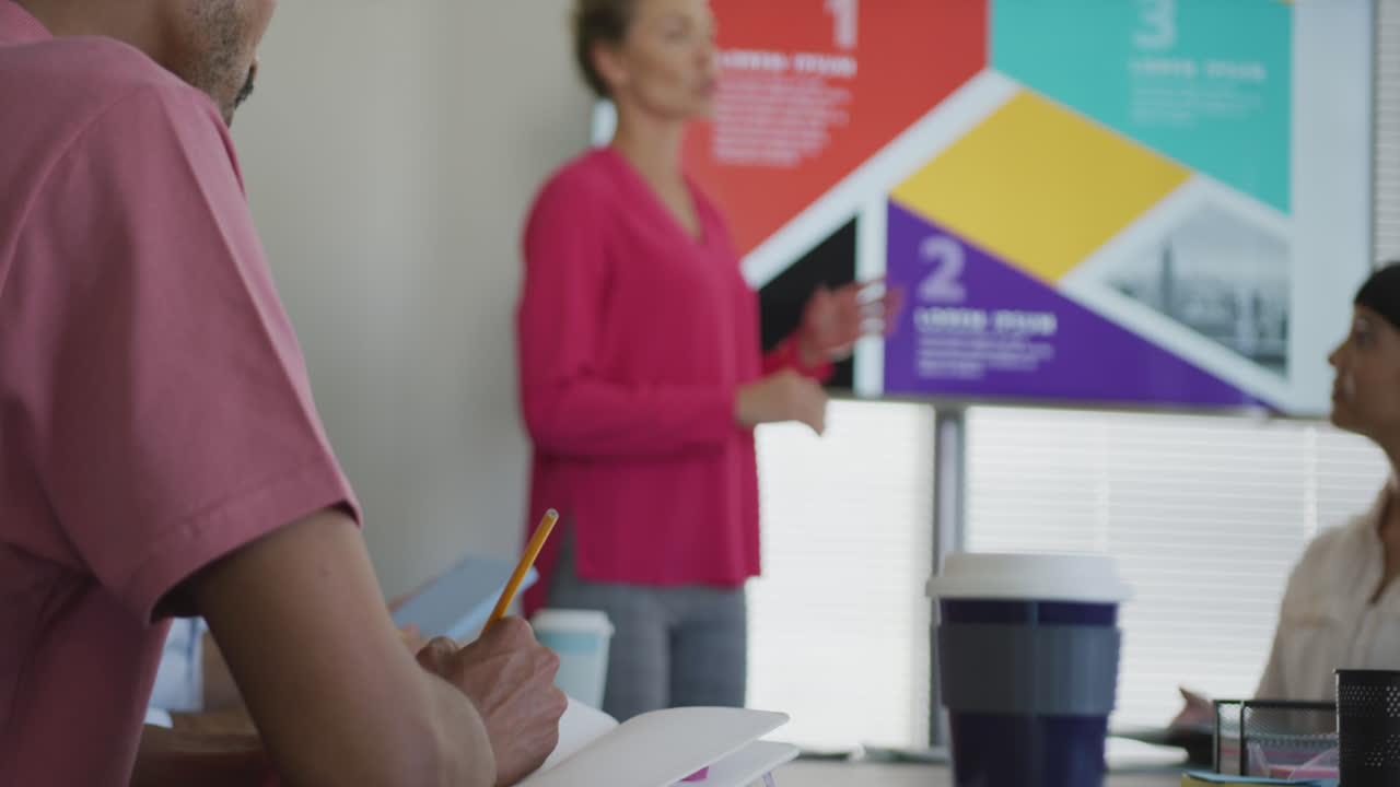 diversos colegas de negocios masculinos y femeninos discutiendo en una reunión en la oficina