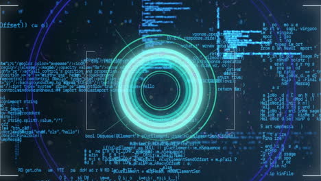 animation of scope scanning and data processing over blue background