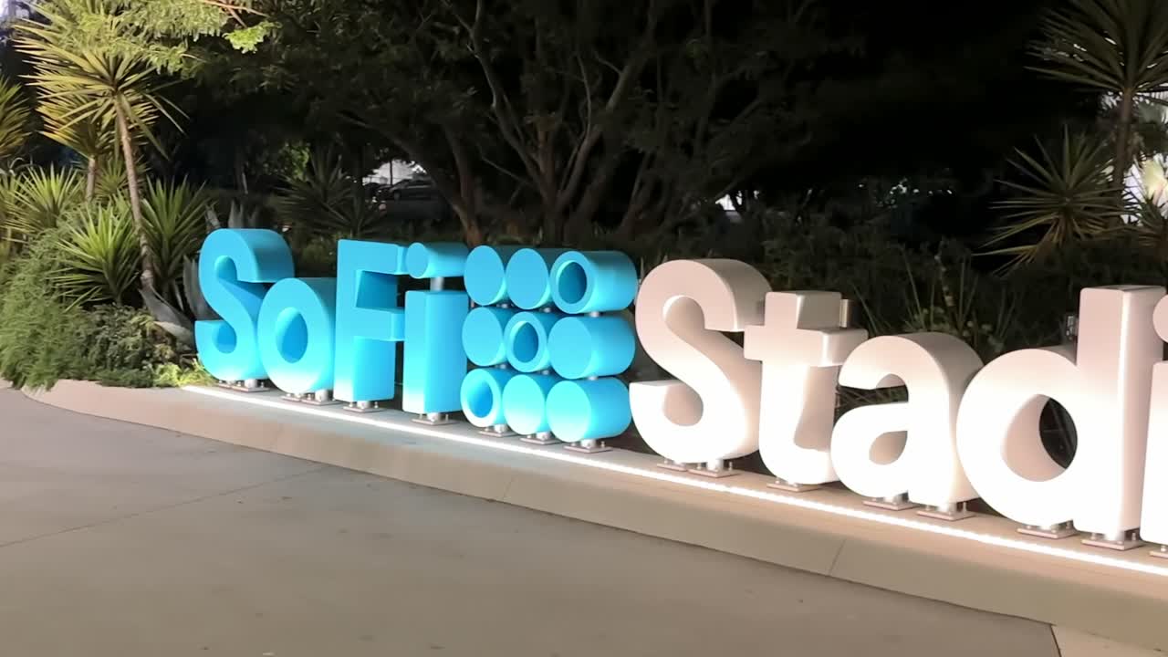 SoFi Stadium Sign at Night