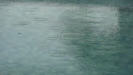 Super-slow-motion-shot-of-raindrops-falling-on-a-quite-water-surface-creating-rings