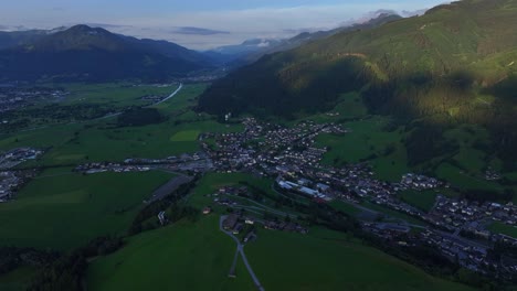 Sun-has-set-above-the-beautiful-green-meadow-surrounding-Kaprun-in-Austria