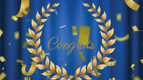 animation of congrats text over crown and confetti falling