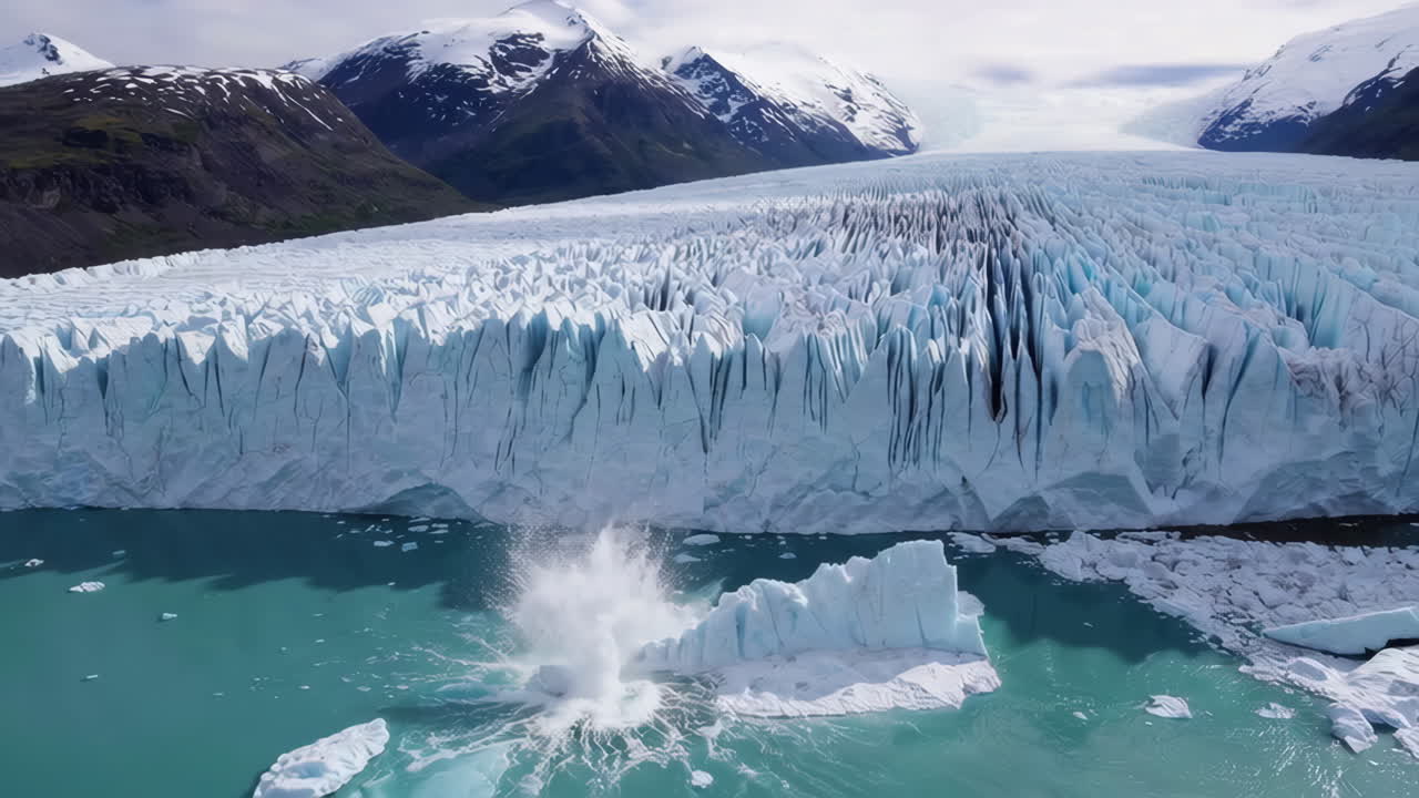 Glacier Calving into a Turquoise Lake