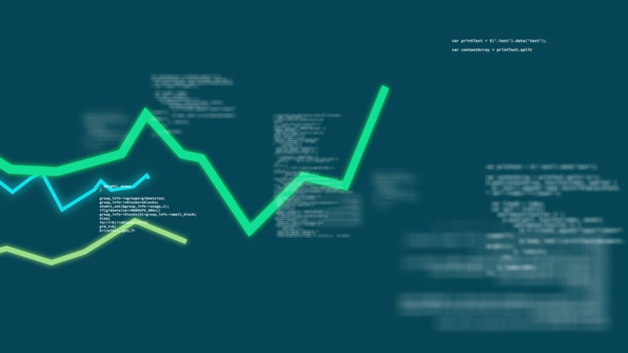Animación del procesamiento de datos financieros sobre fondo negro
