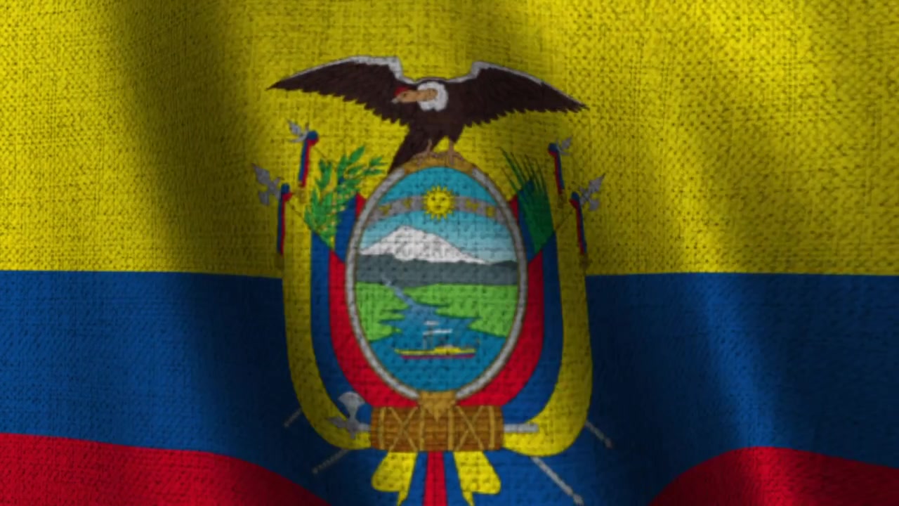 Sfondo con bandiera dell'Ecuador in tessuto che sventola