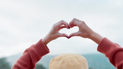 heart hands with corduroy hat
