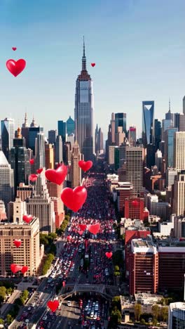 new york city celebration with red hearts