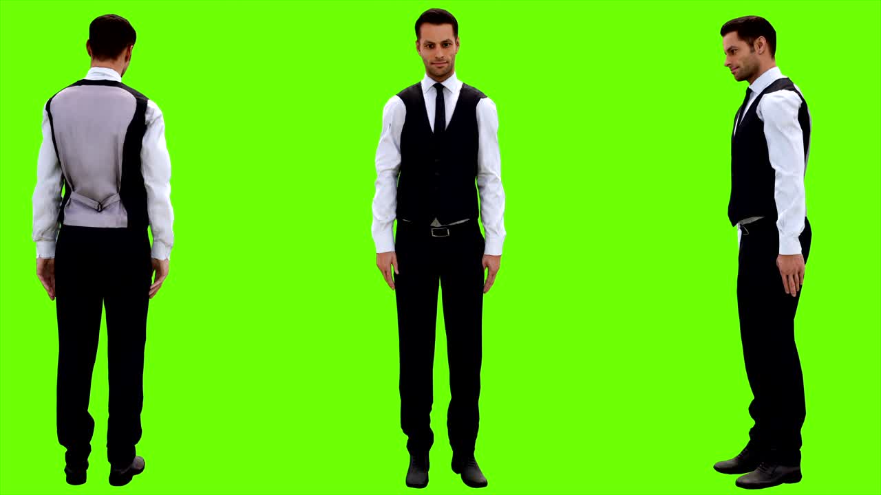 Young businessman quickly bows politely on a green screen background. Looped animation. 4k