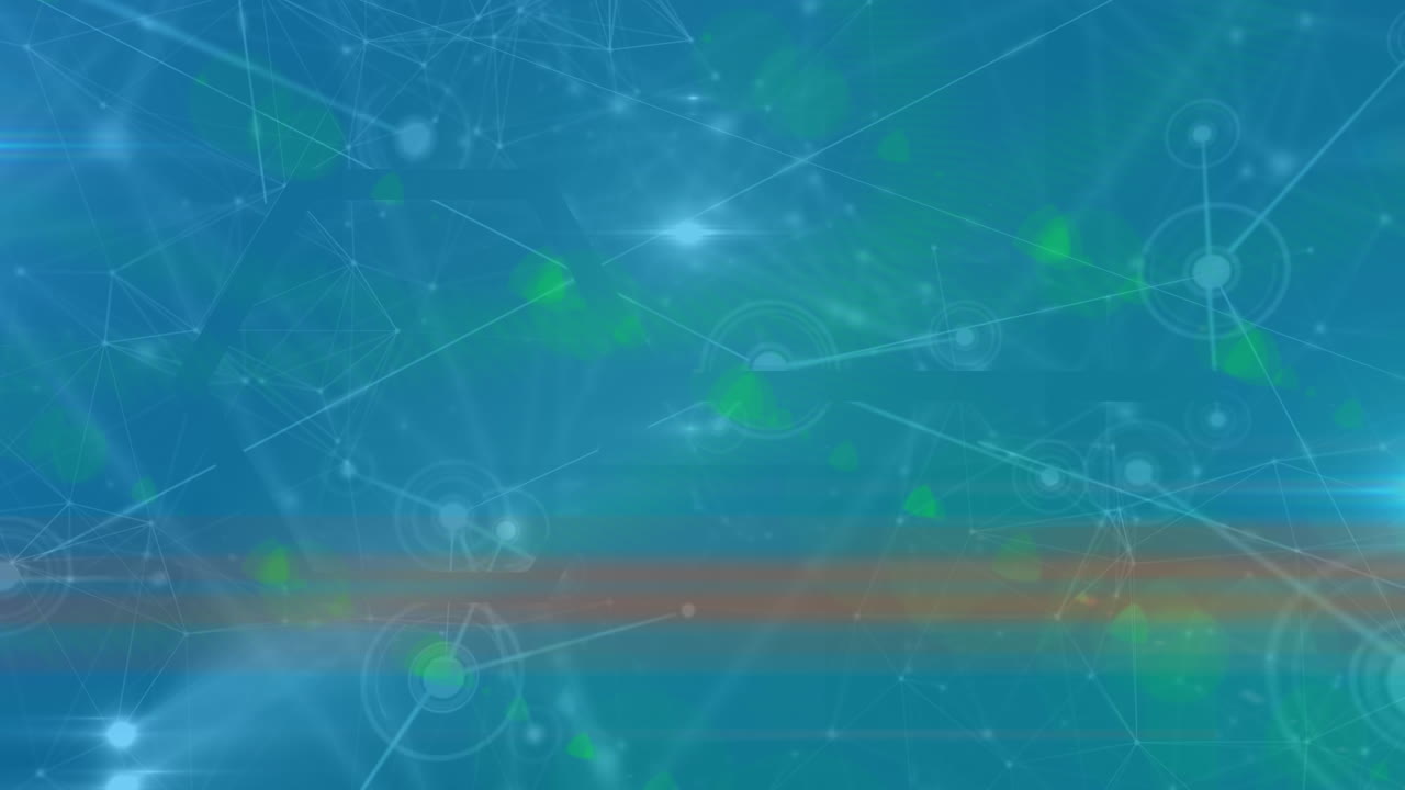 animación de la red blanca y amarilla de conexiones que se mueven sobre un fondo azul