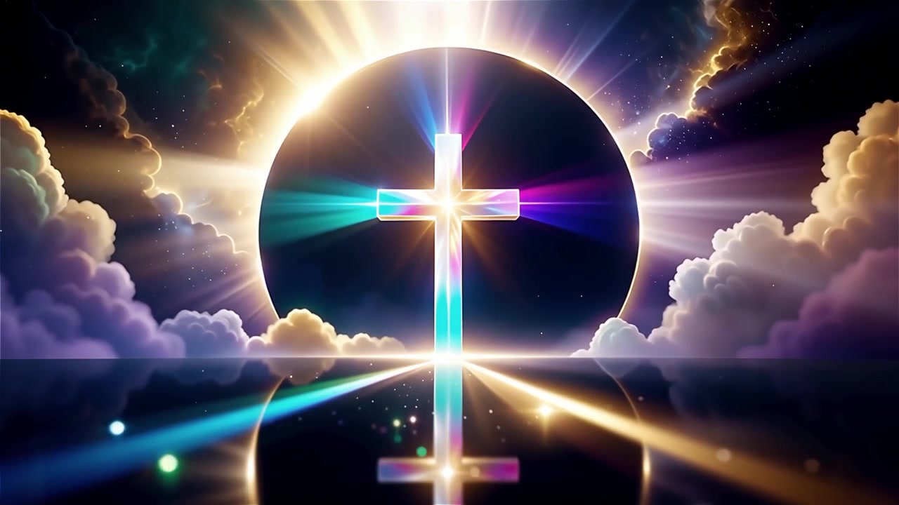 Croce Cristiana Luce Celestiale Sfondo per il Culto.
