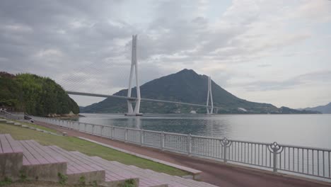 inland sea of japan establishing shot, tatara bridge and omishima