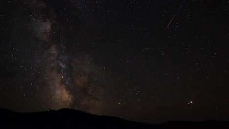 lapso de tiempo de las estrellas de la vía láctea sobre las cimas de las montañas