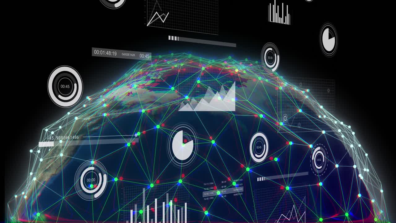 animación del globo con conexiones y procesamiento de datos
