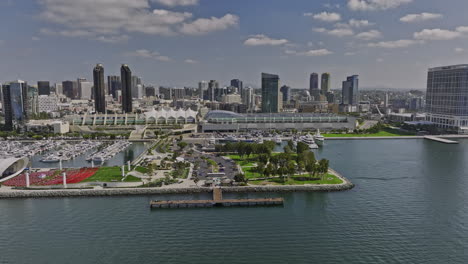 san diego california aerial v50 cinematic drone flyover bay capturing embarcadero marina park, busy cruise-ship hub, convention center and downtown cityscape - shot with mavic 3 cine - september 2022