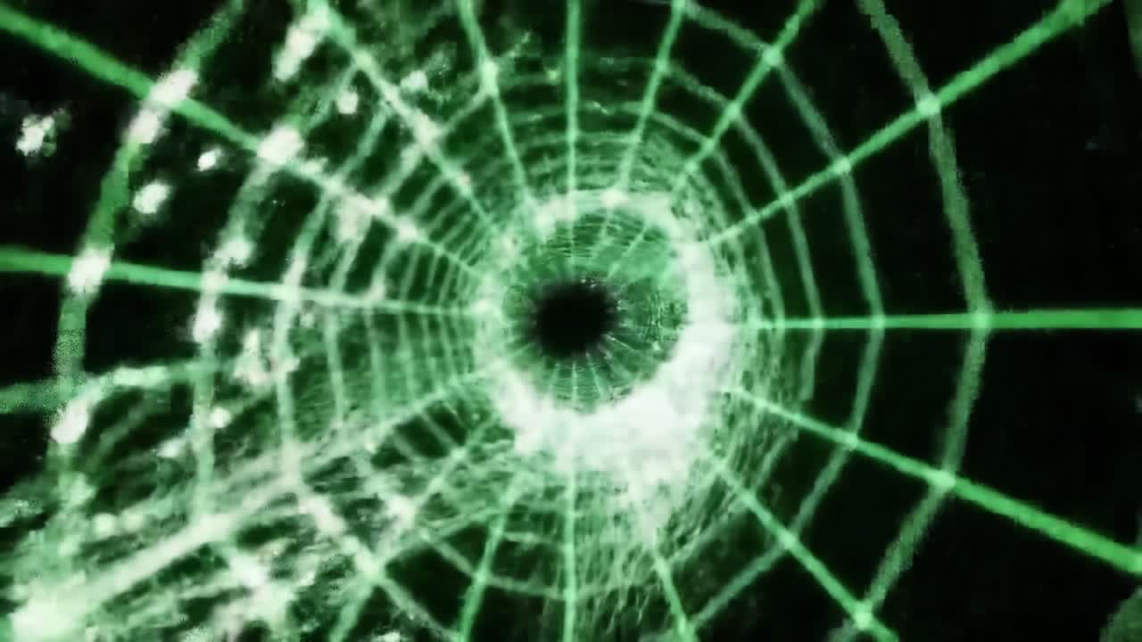 A Hypnotic Visual Journey Through a Digital Green Web Tunnel, Featuring Fluid Motion and Intricate Patterns in a Futuristic Digital Landscape