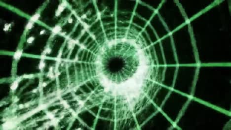 a hypnotic visual journey through a digital green web tunnel, featuring fluid motion and intricate patterns in a futuristic digital landscape