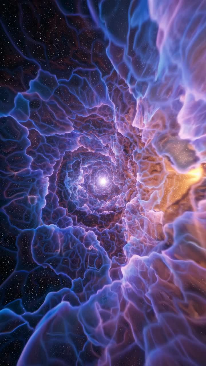Un vortice cosmico affascinante in stile arte digitale, visto da un'angolazione centrale.