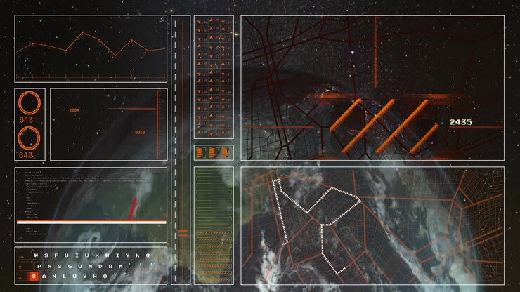 Animation of digital data processing over globe on dark background