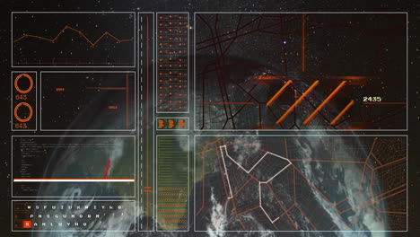 animation of digital data processing over globe on dark background