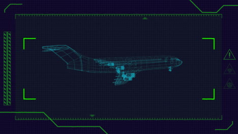 animación de un dibujo de avión en 3d con escaneo de alcance y procesamiento de datos