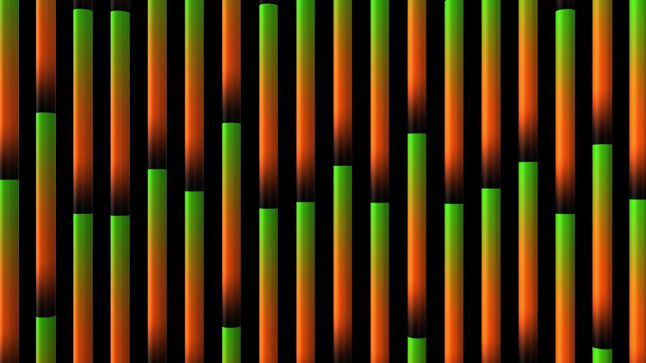 Abstract vertical tubes with green and orange color gradients