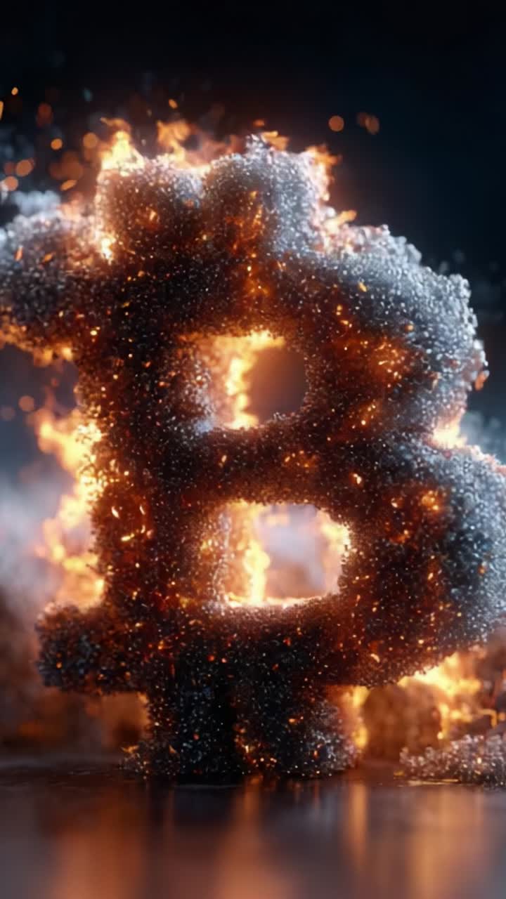 Trasformazione di Bitcoin: un viaggio dinamico dalle fiamme incandescenti alla forma solida, che cattura l'essenza dell'innovazione delle criptovalute e dell'evoluzione della ricchezza digitale