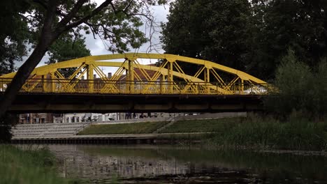 famous yellow bridge in silute, lithuania