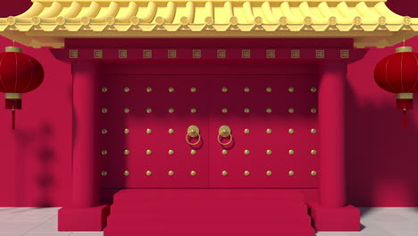 enter the chinese palace, red walls and golden tiles, 3d rendering. translation: 'blessing'.