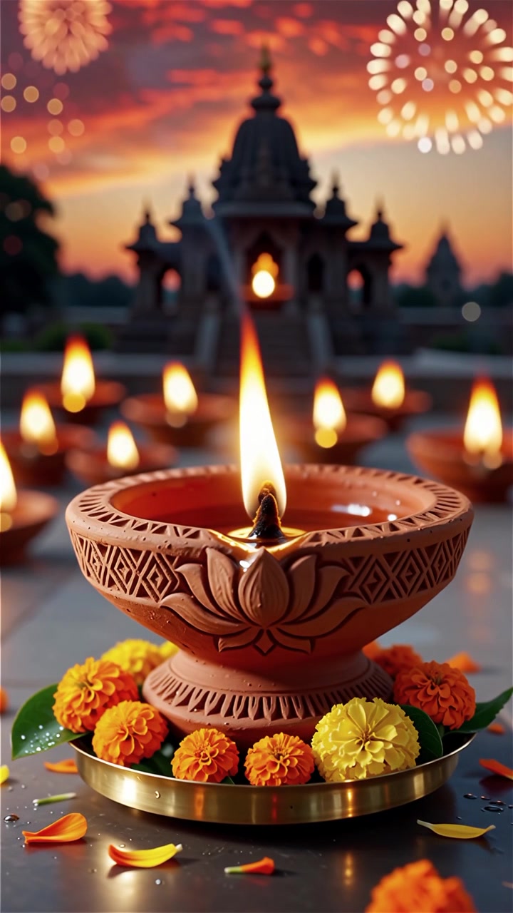 Diwali Festival Background with Lanterns and Traditional Diyas Decorations